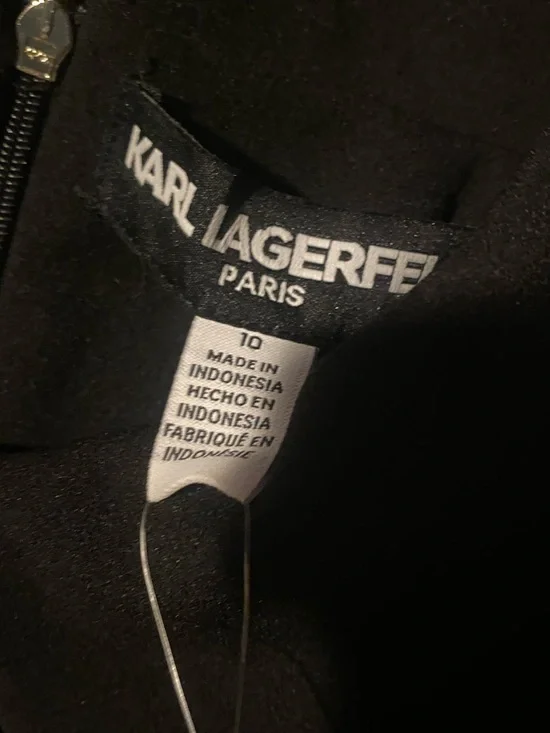 (NWT) KARL LAGERFELD- Black Sleeveless Button-Front Ruffle Hem Mini Dress 🖤 ✨ - Picture 6 of 16